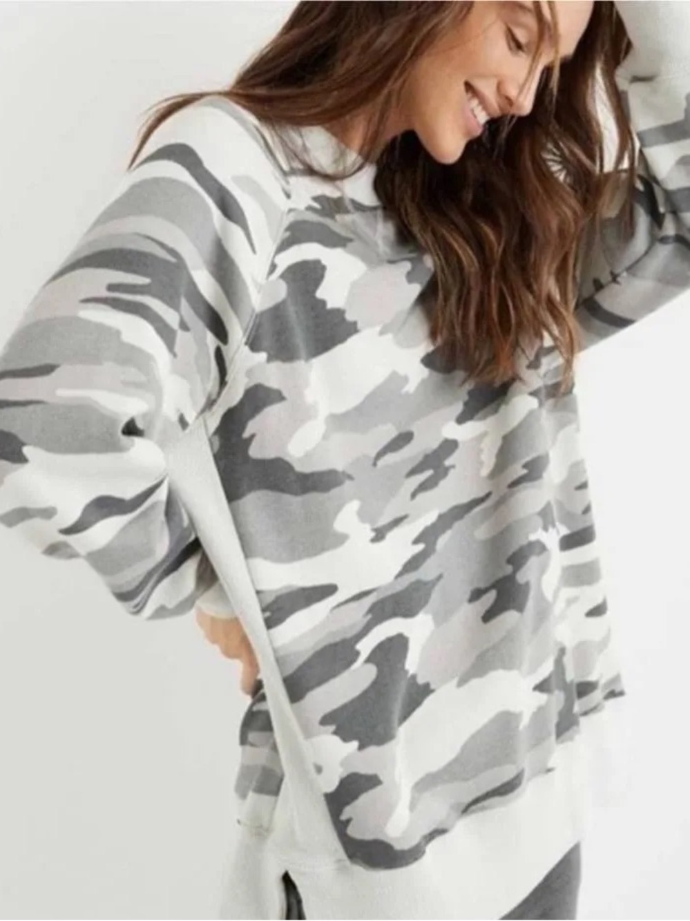 Cotton Blend Grey Camo Oversized Sweater